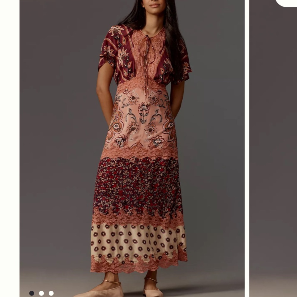 Farm Rio Glam Tapestry Laces Short-Sleeve Maxi Dress Anthropologie
